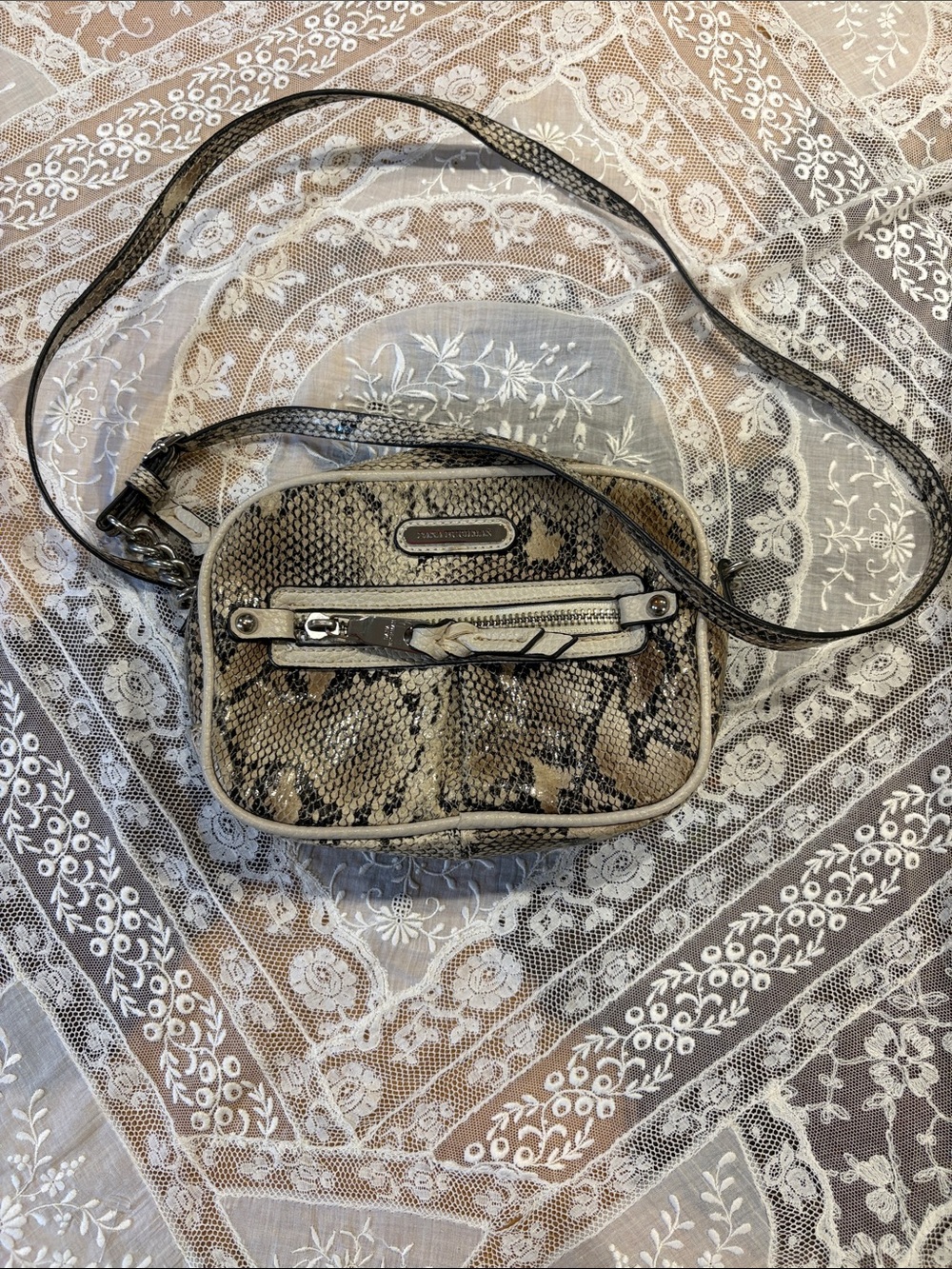 Dana Buchman Snake Print Crossbody Bag in Beige and Black